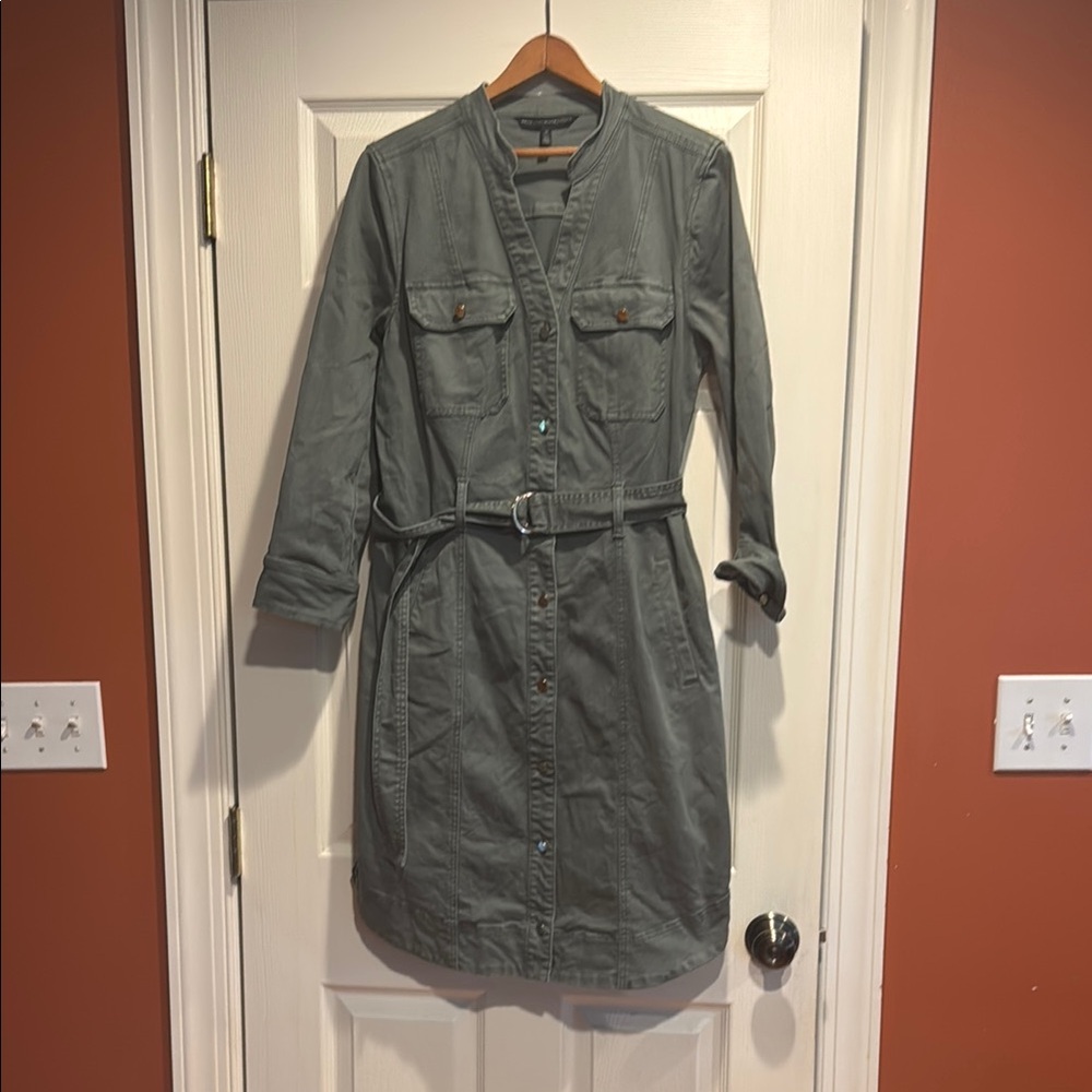 White House Black Market Olive Utility Dress with Belted Waist Sz 12